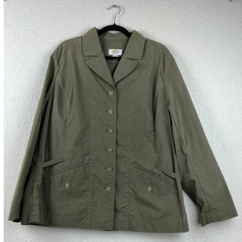 Talbots Olive Green Button Up Utility Jacket - 16W - Cotton Blend Classic Safari